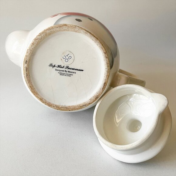 Vintage Hand Painted Christmas Teapot Top Hat Snowman Holly Berries by Maxcera - Picture 4 of 8